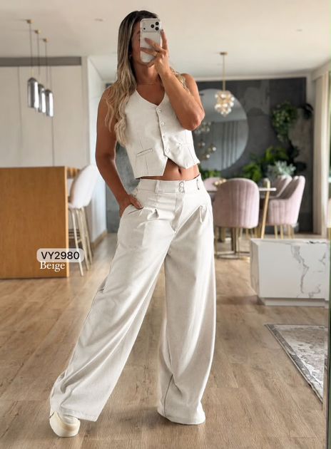 SET CHALECO RIBETE Y PANTALON VY2980 en Beige — foto 5