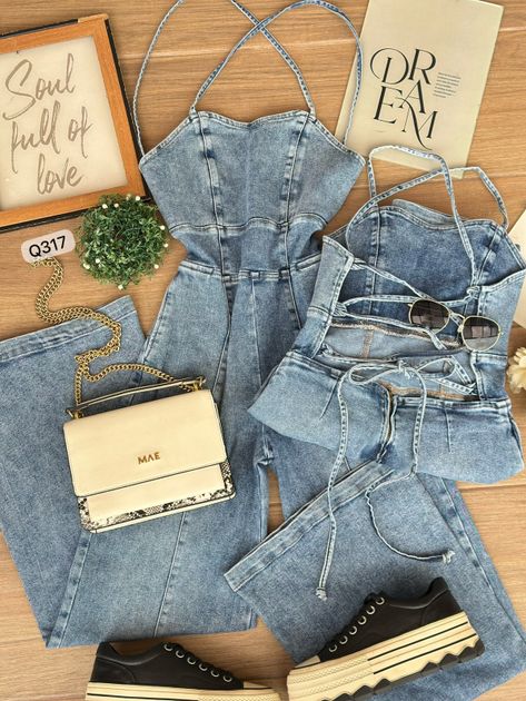 ENTERIZO DENIM ABERTURA ESPALDA CRUZADO Q317