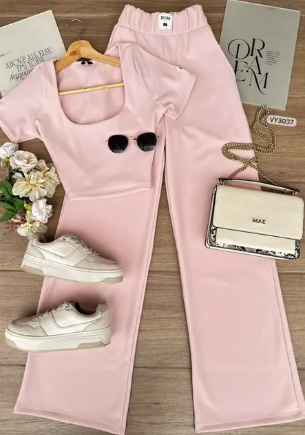 SET RIB BLUSA CUELLO CUADRADO Y PANTALON CON APLIQUE VY3037 en Azul medio — foto 4