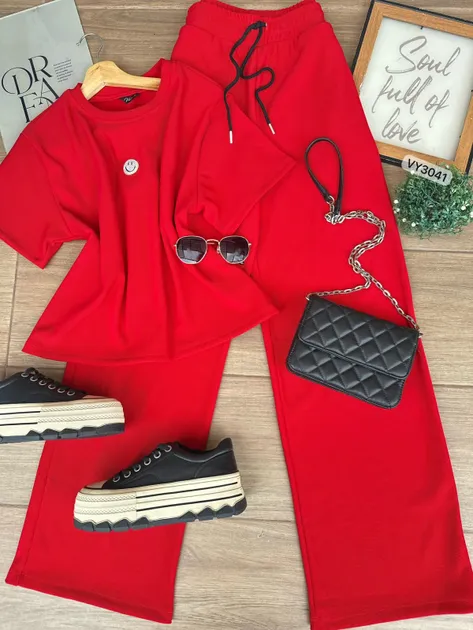 SET RIB PANTALON Y BLUSA APLIQUE CARA FELIZ VY3041 en CAFE — foto 6