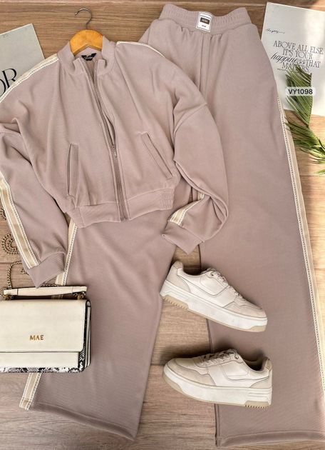SET RIB CHAQUETA Y PANTALON CINTA LADOS VY1098 en IVORY — foto 4