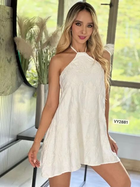 VESTIDO TELA BORDADA VY2881 en CAMEL — foto 5