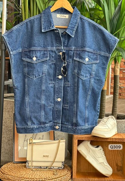 CHALECO DENIM OVERSIZE COSTURAS CONTRASTADAS Q309