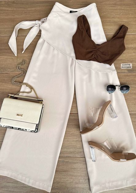PANTALON CON SOBREPUESTO VY2889 en Beige — foto 5