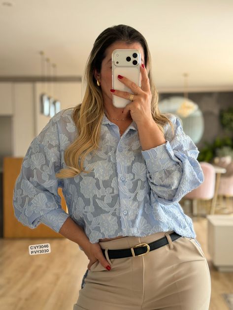 CAMISERA TELA BORDADA VY3046 en Azul claro — foto 3