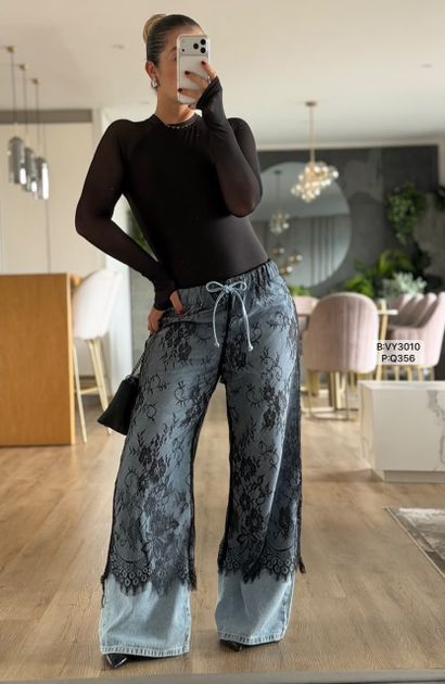 JEAN DENIM CON ENCAJE BLONDA Q356