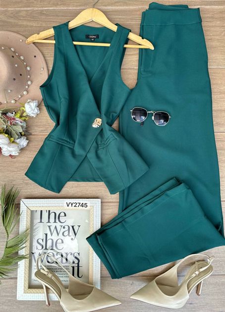 SET PANTALON CON CHALECO VY2745 en CAFE — foto 4