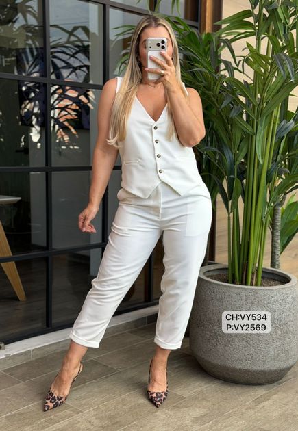 PANTALON CLASICO DOBLEZ BOTA  VY2569 en IVORY — foto 5