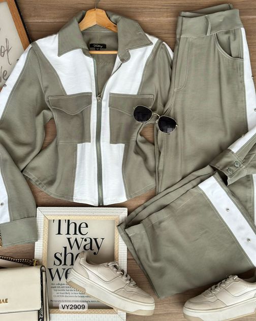 SET CHAQUETA CIERRE Y PANTALON TACHES LATERAL VY2909