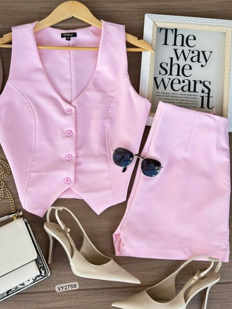 SET CHALECO BOTONES Y SHORT VY2759 en Azul claro — foto 3