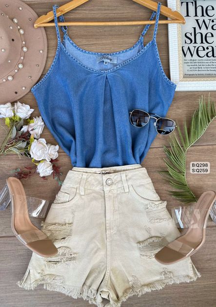 BLUSA TENCEL TIRAS PINZA FRENTE Q298