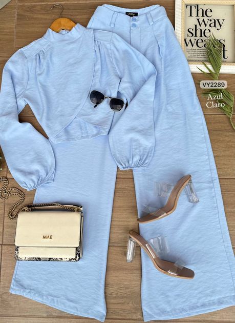 SET PANTALON Y BLUSA ASIMETRICA VY2289 en Azul claro — foto 9