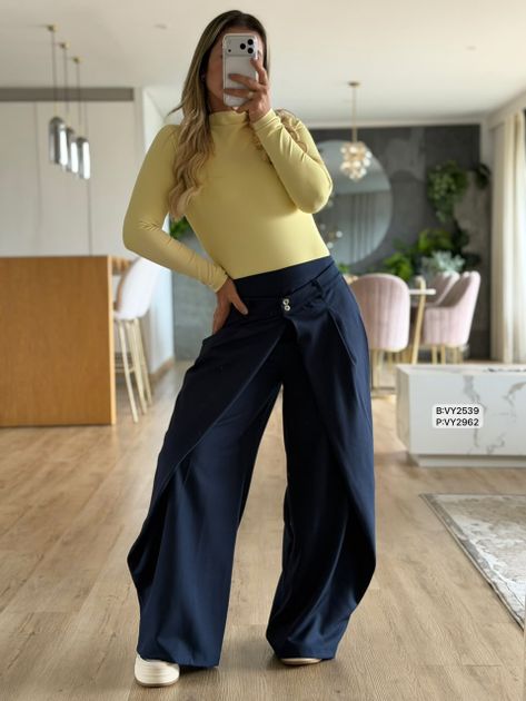 PANTALON CON SOBREPUESTO VY2962 en Azul medio — foto 6