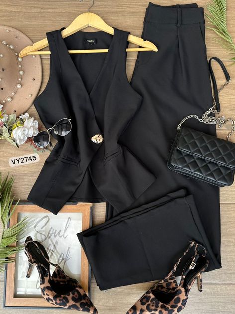 SET PANTALON CON CHALECO VY2745 en CAFE — foto 5