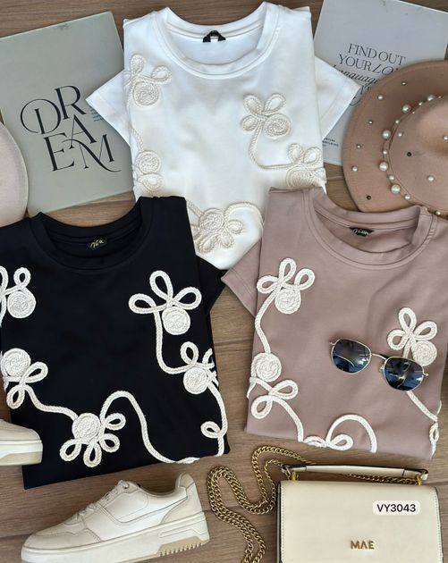 CAMISETA FRIA REGULAR MANUALIDAD CORDON EN TRENZA VY3043