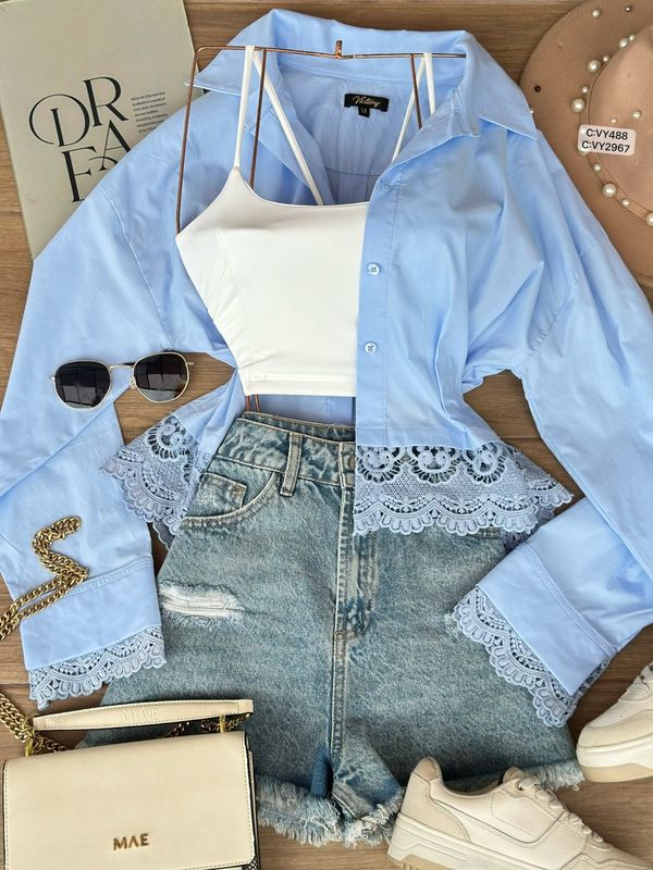 CAMISERA MANGA LARGA ENCAJE EN PUÑO Y PARTE INFERIOR VY2967